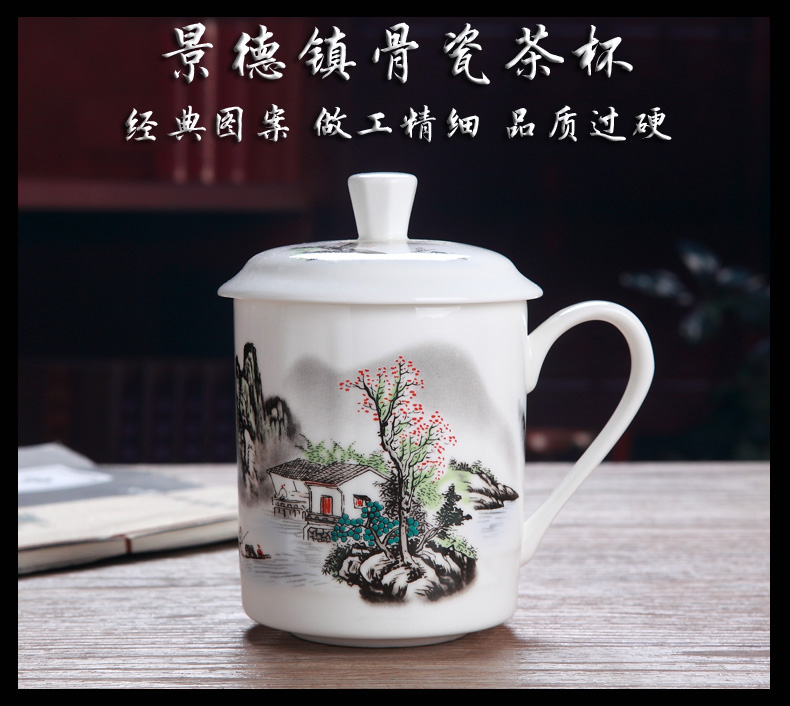 Jingdezhen blue and white porcelain of tea cup fine ceramic office cup with cover can be customized to add word ipads China cups