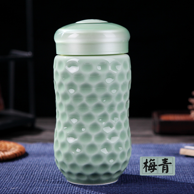 Ceramic vacuum celadon double against the hot insulation glass gift cup sealing cup with portable cup travel