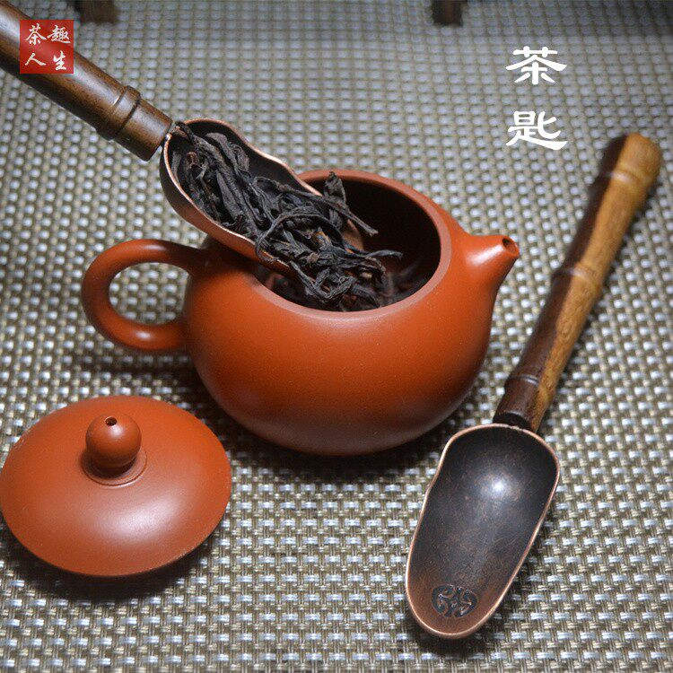 Vintage teaspoon teaspoon tea shovel alloy copper ebony solid wood tea set with six gentlemen tea ceremony accessories