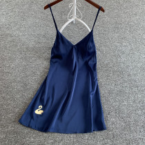 Pajamas female summer new sexy belt chest pad embroidered thin sling nightgown Ice Silk V collar spring summer home wear