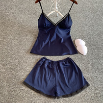 Sexy temptation pajamas female summer chest cushion sling shorts two-piece Ice Silk multi-color home suit suit