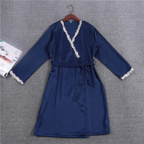 New Ladies Spring and Autumn long sleeved robes sexy large size embroidery lace pajamas home clothes bathrobe bathrobe bathrobe
