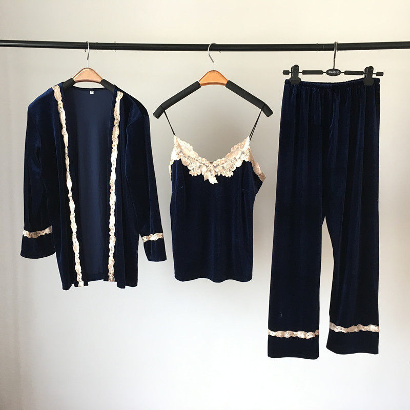 Sleepwear Female Winter Coral Flange Gold Velvet Long Sleeve Winter Home Clothing Autumn Winter Thickening Three Sets Anti Season-Taobao