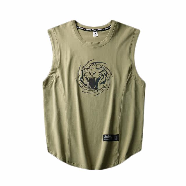 ins trendy personality tiger head print sleeveless T-shirt men's Hong Kong style loose large size casual sweat vest sports vest