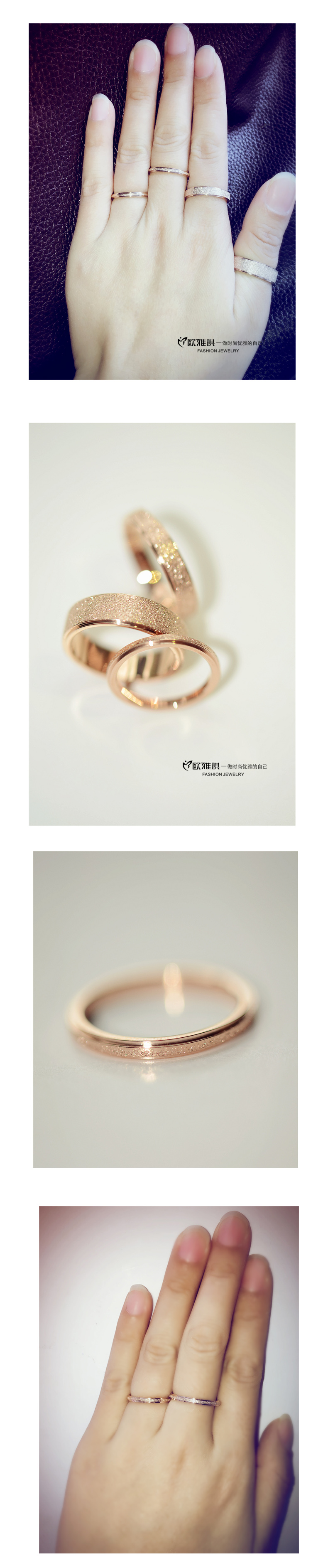 Titanium thép mạ 18 K rose gold matte couple màu vàng nhẫn chỉ số finger ring cho nam giới và phụ nữ đuôi vòng màu dài J056