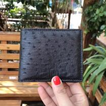 Natural ostrich leather short wallet folded inside and outside full ostrich leather style classic high-grade leather