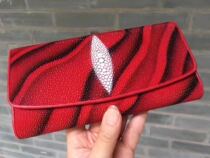 Thailand kismet Pearl Fish leather purse clip three-fold long pearl fish skin purse red gorgeous