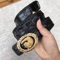 Woven single-bone crocodile belt Siamese crocodile fish back leather belt with multiple Buckle Head width: 3 6cm