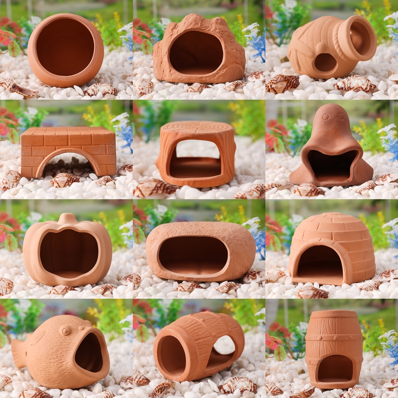 Fish Tank Turtle Habitat Decoration Spawning Ornament Ceramic Hiding Place Decorative Irregular Pottery Jar Fish Shrimp Mini Parrot Breeding