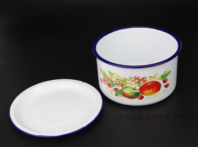 Thêm dày 14CM food cốc thức ăn nhanh tráng men hộp cơm tráng men nồi có nắp nồi men men hộp cơm trưa - Hộp cơm điện sưởi ấm hộp cơm cắm điện inox