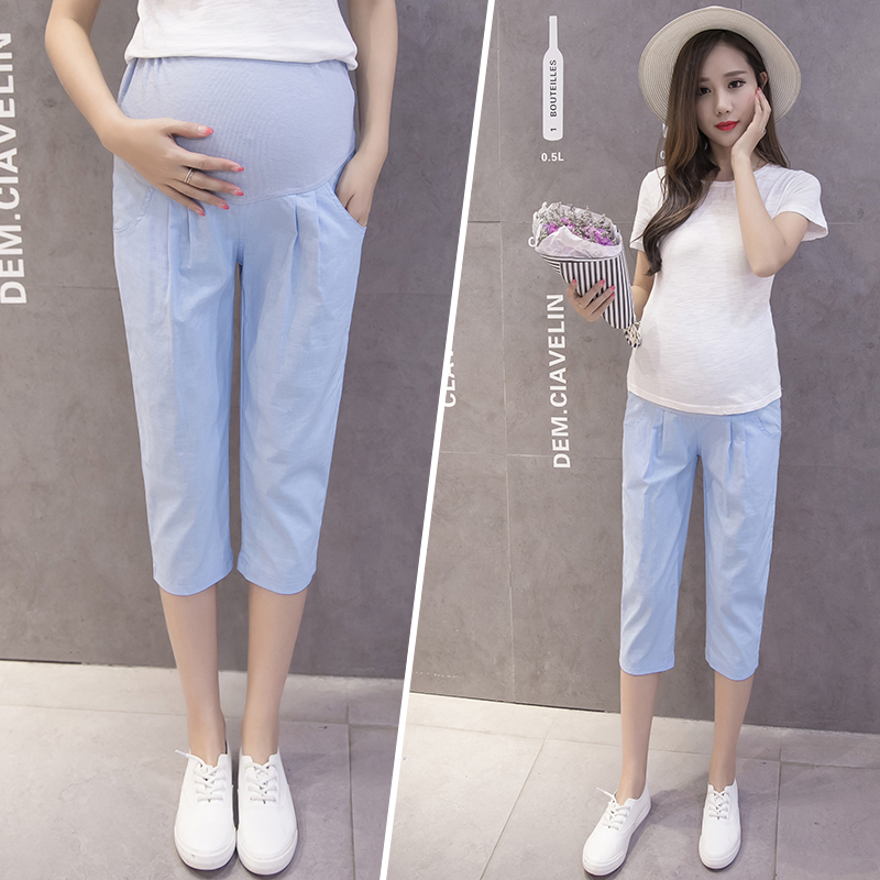 Pregnant Woman Pants Woman Summer Slim Fit Seven Pants Outside Wearing 90% Inner Lap Pants Slim cotton linen 7 Spring and Autumn Fashion