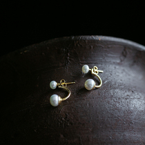Sishan Wen also star Original 925 sterling silver gilded retro freshwater pearl earrings