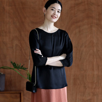 Temple Mountain Moon is also quiet and slightly intoxicated French style 22 mmi genuine silk crepe satin 70% sleeve minimalist elegant shirt