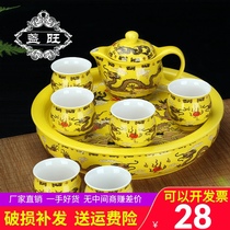 Chinese anti-perm tea set Double-layer teacup Kung Fu tea set Household teapot set Blue and white porcelain painted glaze color