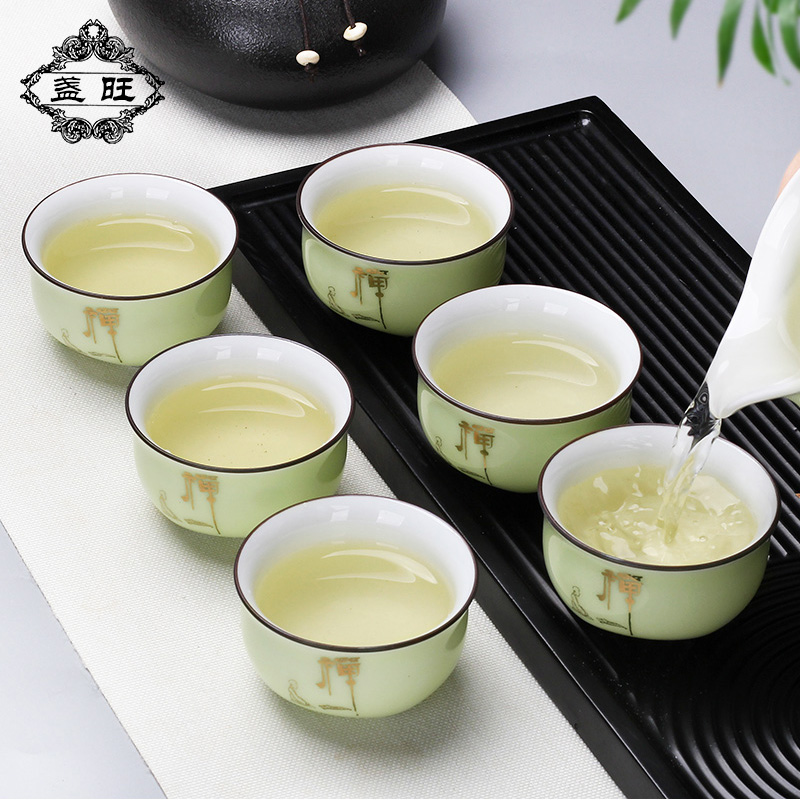 Ceramic Green Porcelain Kung Fu Small Tea Cup Ceramic Tea Brewery Tea Bowl Single Tasting Cup Purple Sand Master Cup Green Flower Porcelain Tea