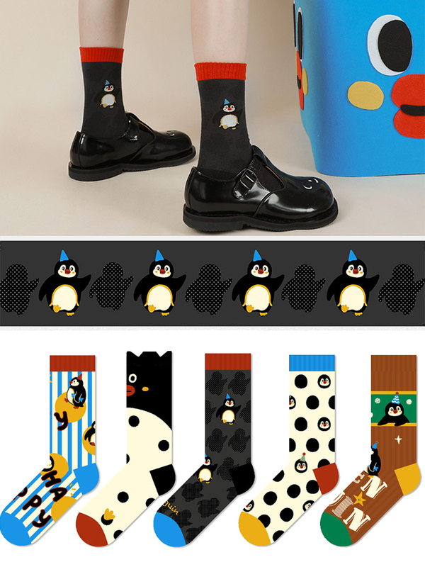 Japanese-Style Cute Penguin Cartoon Socks Sweet Lace Mid-Calf Socks Cotton Socks