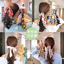 Korean version Xiaoqing New floating with hair rope sweet and broken flowers Zhair leather tendon pony tail head rope hair ring leather cover mesh red head decoration