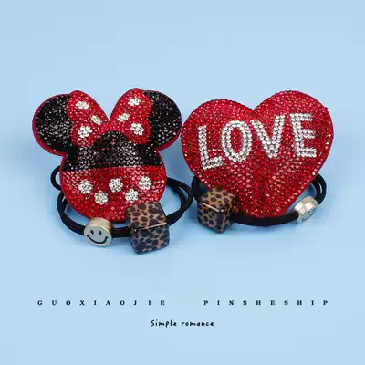 Korean sweet cute cute cute rhinestone love cartoon hair ring girl heart hair ring tie hair rubber band hair ring