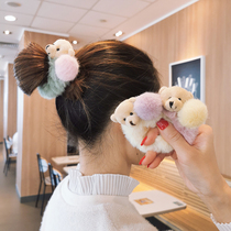 Korean Version Cute Little Bear Plush Hair Rope Sweet Mesh Red Senna Tie Hair Leather Fascia Hair Leather Around head rope leather sheath woman