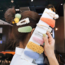 Dongdaemun Net red suit Pearl edge clip plush bbclip girl heart banghai clip sweet one-character clip hair headwear