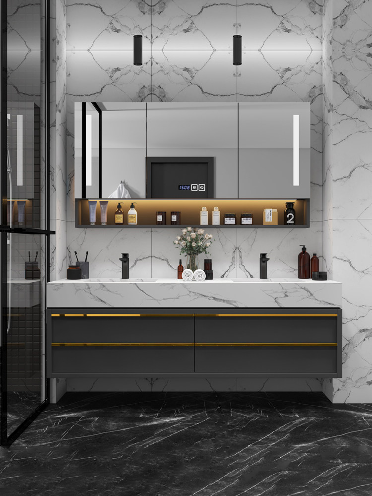 Modern light luxury marble sink Bathroom set Bathroom cabinet combination Solid wood bathroom washbasin sink