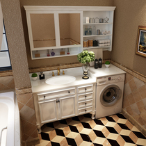American bathroom cabinet combination Oak bathroom cabinet Washbasin sink Floor-to-ceiling bathroom one-piece washing machine cabinet