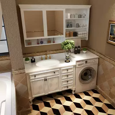 American bathroom cabinet combination Oak Bath Cabinet washbasin floor-standing powder room integrated washing machine cabinet