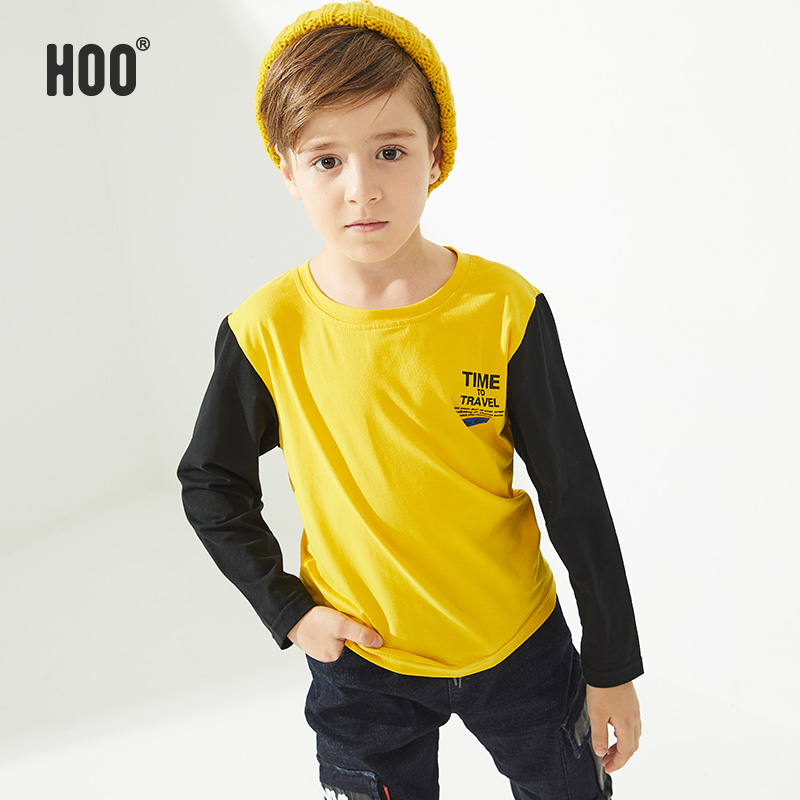 Hoo bé trai lớn mùa thu mặc dài tay áo detled T-shirt 2019 trẻ trung và lớn trẻ em mới dội áo đáy Hàn Quốc phiên bản của T-shirt xu hướng năm.