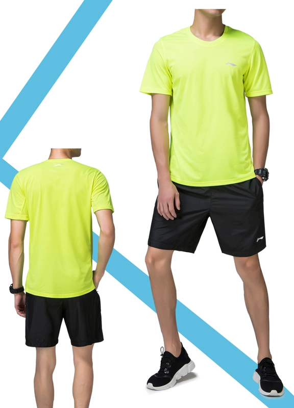 Li Ning thể thao phù hợp với nam ngắn tay quần short năm quần mùa hè nhanh chóng làm khô T-Shirt tập thể dục chạy thể thao hai mảnh