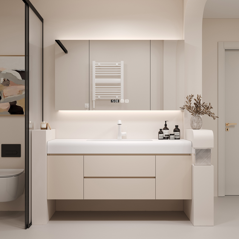 Imported Dupont Corian Integrated Basin Bathroom Cabinet Combination Cream Style Arc-Shaped Washbasin Washbasin Bathroom Cabinet