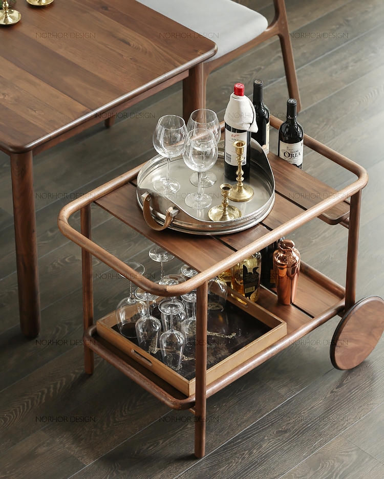 Bắc Âu ELMOOD thủ công đồ nội thất bằng gỗ rắn Trung Quốc Đông Bắc Mỹ Đen Walnut SENNA Xe ăn - Bàn trà bàn trà tròn