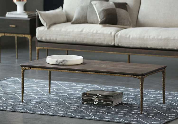 Bộ rễ cây vuông Anh nhập khẩu đồ gỗ nguyên khối / bàn cà phê gỗ sồi YUZU 4 vàng retro / đen T - Bàn trà bàn trà chân sắt