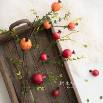 Pastoral autumn red and yellow pomegranate fruit branches Flower arrangement decoration simulation fruit Newborn photography photo props