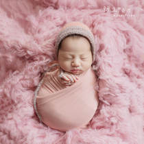 Newborn photography gray white pink yarn hat wrapped ear full moon baby baby photo props pure and versatile