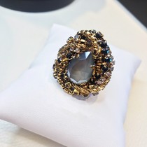 Big Designer 24K Gold Plated Starry Waterdrop Haute Couture Crystal Open Ring