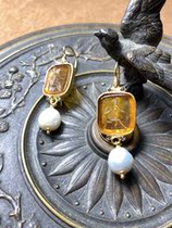 Italy m c sterling silver gold-plated glazed cameo pearl ear hook 1050 deposit 525