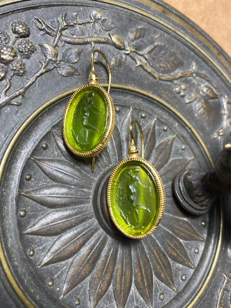 Italy m c sterling silver gold-plated glazed cameo ear hook earrings 968 deposit 484