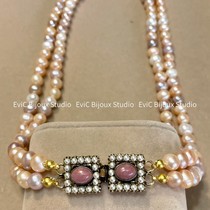 Artist Jewelry Anna Double Circle Natural Colorful Pearl Rhodolite Necklace 1480 Deposit 1000