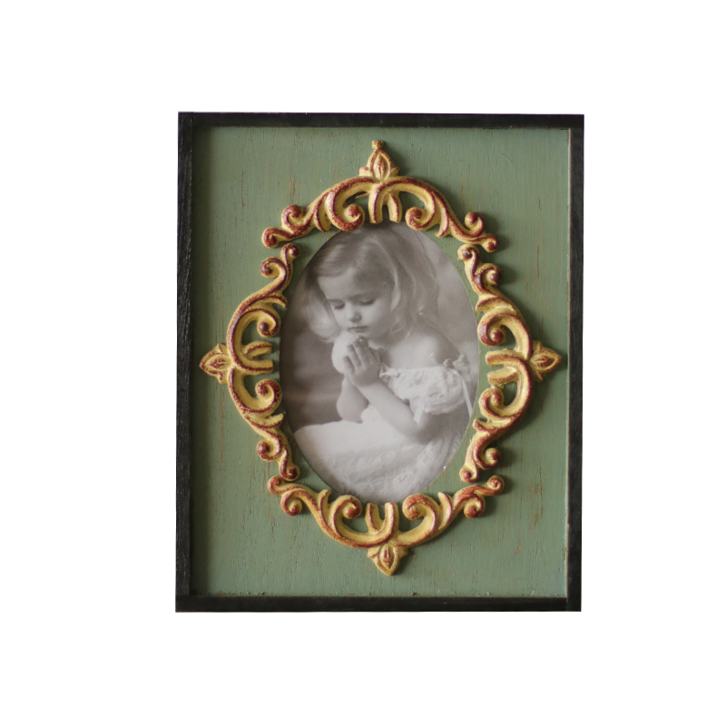 [USD 9.52] European Vintage Carved Wooden Photo Frame Dessert Table Tea