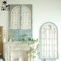 Yangfang wooden fake windows wrought iron European style retro old living room dining room wall wall props background wall decorations