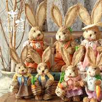 Yangfang pastoral ornaments straw rabbit decoration animal wedding home flower shop photography props shop