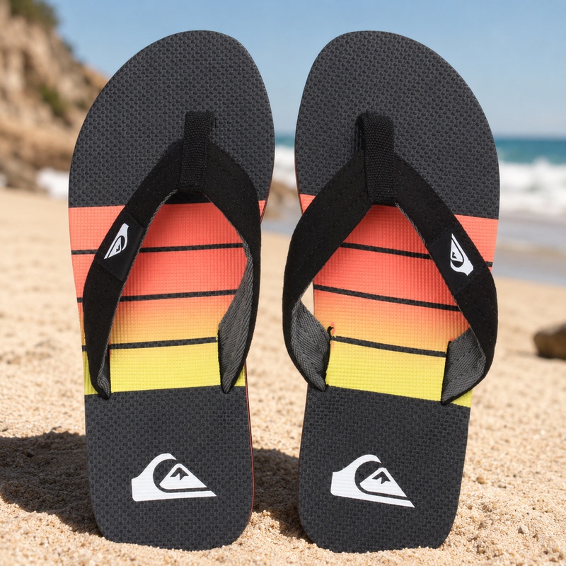 In Stock Quiksilver 2026 New Summer Men's Fabric Slippers Breathable Soft Sole Flat Flip-Flops Fashionable