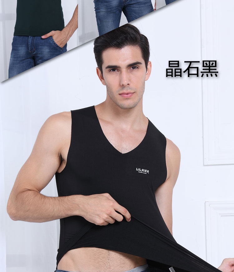 Quần lót nam họa tiết cộng với nhung cổ chữ V mỏng mùa thu và mùa đông ấm áp phương thức bó sát bó sát liền mạch Slim áo thun ba lỗ nữ tập gym