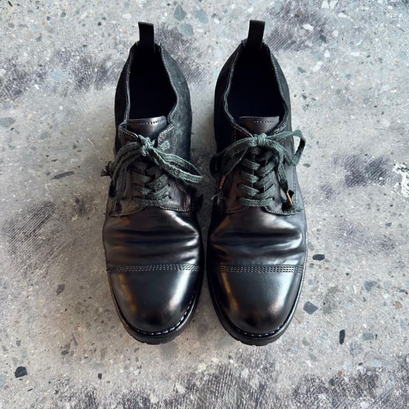 Nid by Guepes Aged-Officer Gradient Horsehide Three-Panel Vintage Washed Derby Shoes 8210