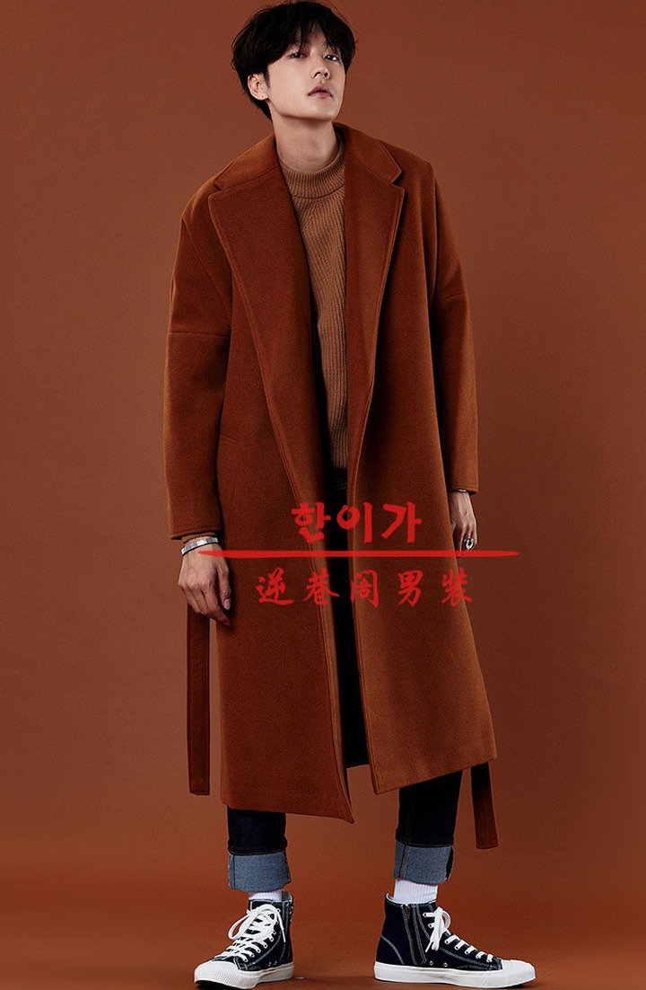 Phiên bản Hàn Quốc của áo gió cashmere nam siêu dài qua đầu gối áo khoác len nam cỡ lớn áo gió đi nắng nam