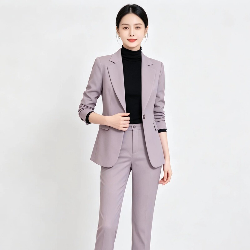High-End Professional Suit for Women, Pink and Purple Long-Sleeved Slim-Fit Business Formal Wear, Workplace Ladies' Jacket, Work Clothes