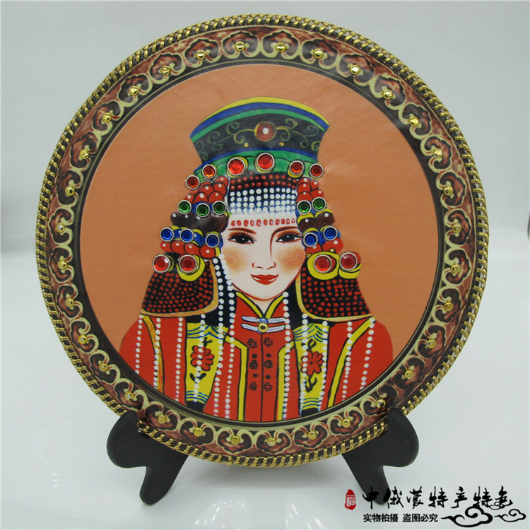 Mongolian leather painting Mongolian bridal disc painting pendulum piece decoration painting Mongolian bag living room dining room minimalist modern color