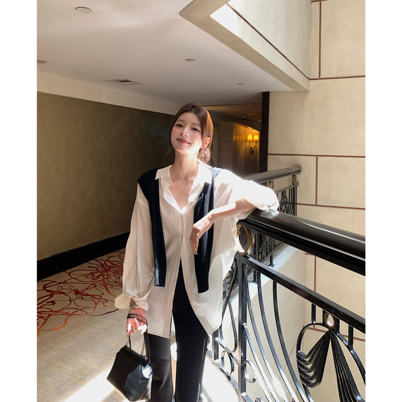 Ada Miss Relaxed Casual Tencel Long-Sleeved Collared White Lightweight Loose Sun Protection Shirt for Women Early Autumn New Style Ada Miss Relaxed Casual Tencel Long-Sleeved Collared White Lightweight Loose Sun Protection Shirt for Women Early Autumn New Style
