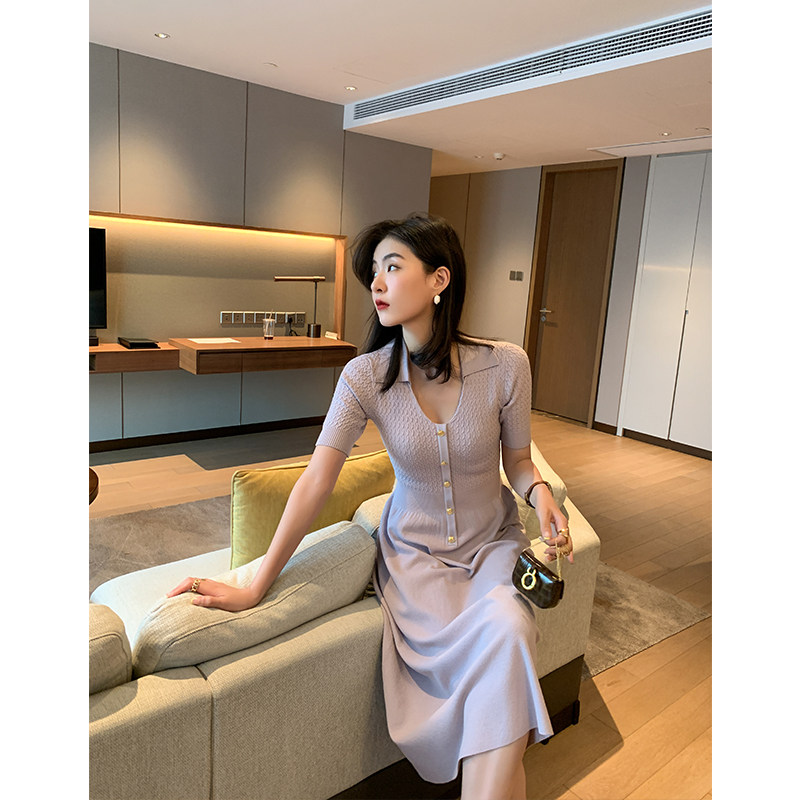 ADA MISS Summer New Herringbone Jacquard Temperament Elegant Knit Foreign Dress Woman Long Version Closets Slim Long Dress