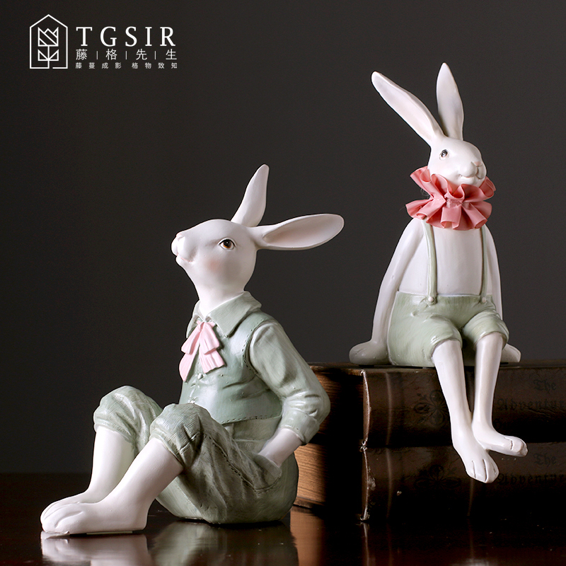 Nordic Couple Rabbit Ornament Creative Boudoir Honey Wedding Gift Cute Pair of Rabbit Living Room Wine Cabinet Decoration for New Couple